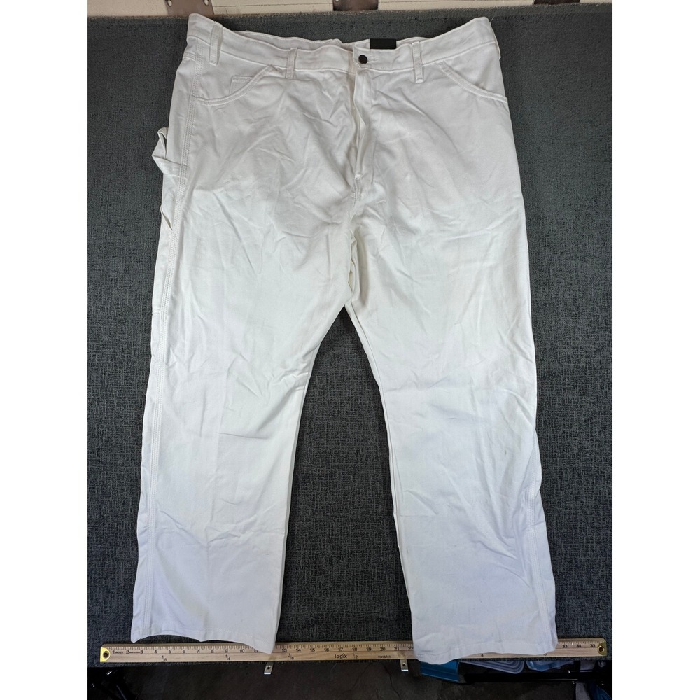 Dickies Mens White Canvas Carpenter Pants Straight Leg Hammer Loop 44x31